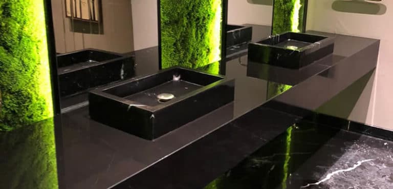 parlatılmış siyah mermer banyo tezgahı